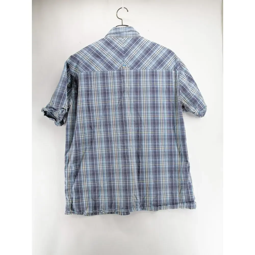 Kuhl Shirt Mens XL Suncel Blue Gray Plaid Button Up Short Sleeve Hiking Outdoors